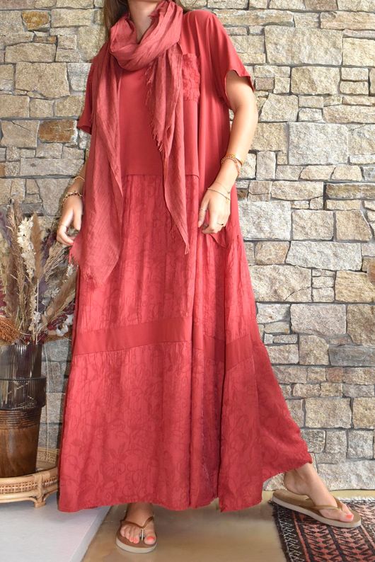 Tasha Damask T Shirt Maxi Dress Rioja